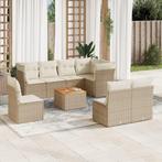 vidaXL 9-delige Loungeset met kussens poly rattan beige, Verzenden, Nieuw, Rotan, Loungeset