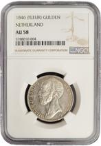 Koning Willem II 1 gulden 1846 lelie AU58 NGC gecertificeerd, Zilver, Losse munt, Verzenden