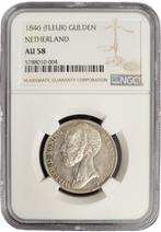 Koning Willem II 1 gulden 1846 lelie AU58 NGC gecertificeerd, Postzegels en Munten, Munten | Nederland, 1 gulden, Verzenden, Zilver