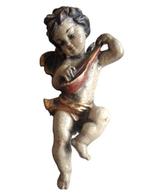 Snijwerk, Holzfigur - farbiger Engel mit Mandoline -, Antiek en Kunst