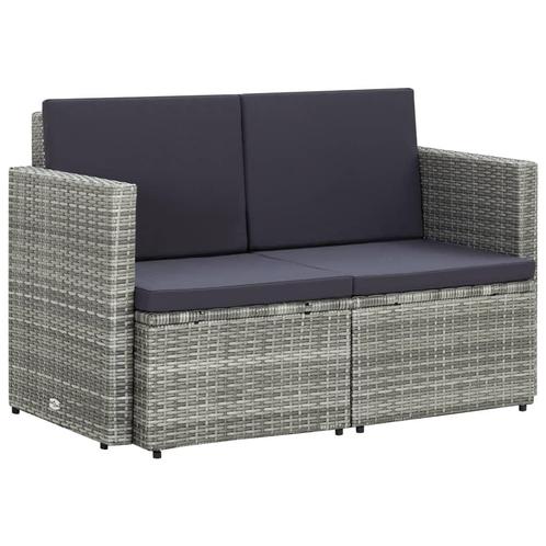 vidaXL Tuinbank 2-zits met kussens poly rattan grijs, Tuin en Terras, Tuinsets en Loungesets, Nieuw, Rotan, Verzenden