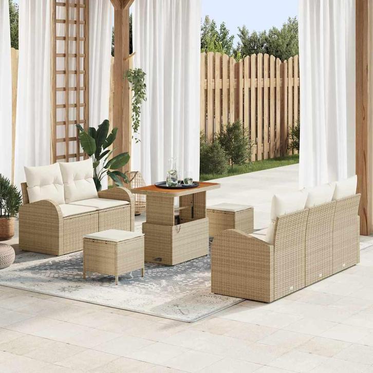 vidaXL Tuin Sofa Set 8 pcs Beige poly rattan, Tuin en Terras, Tuinsets en Loungesets, Nieuw, Verzenden