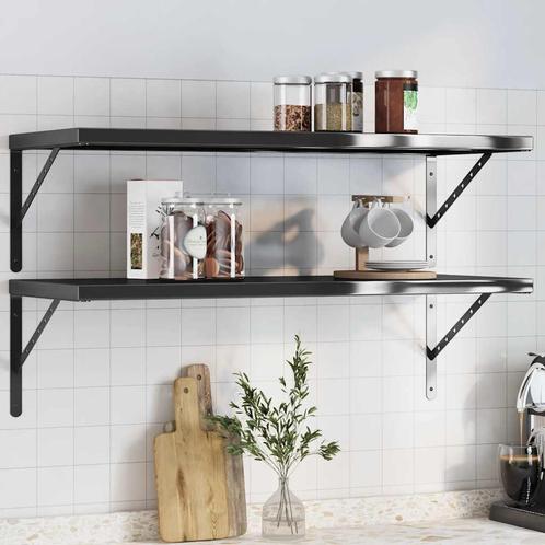 vidaXL Wandschappen 2 st 100x40x3 cm roestvrijstaal zwart, Huis en Inrichting, Woonaccessoires | Wandplanken en Boekenplanken