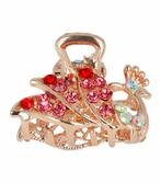 Haarspeld Klem Pauw Vogel Metaal Strass 3cm Roze Rood, Nieuw