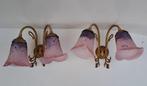 Wandlamp (2) - Glas - Twee vergulde wandlampen