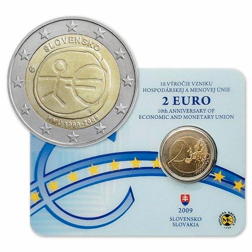 Slowakije 2 Euro 10 Jaar EMU 2009 BU Coincard, Postzegels en Munten, Munten | Europa | Euromunten, Verzenden