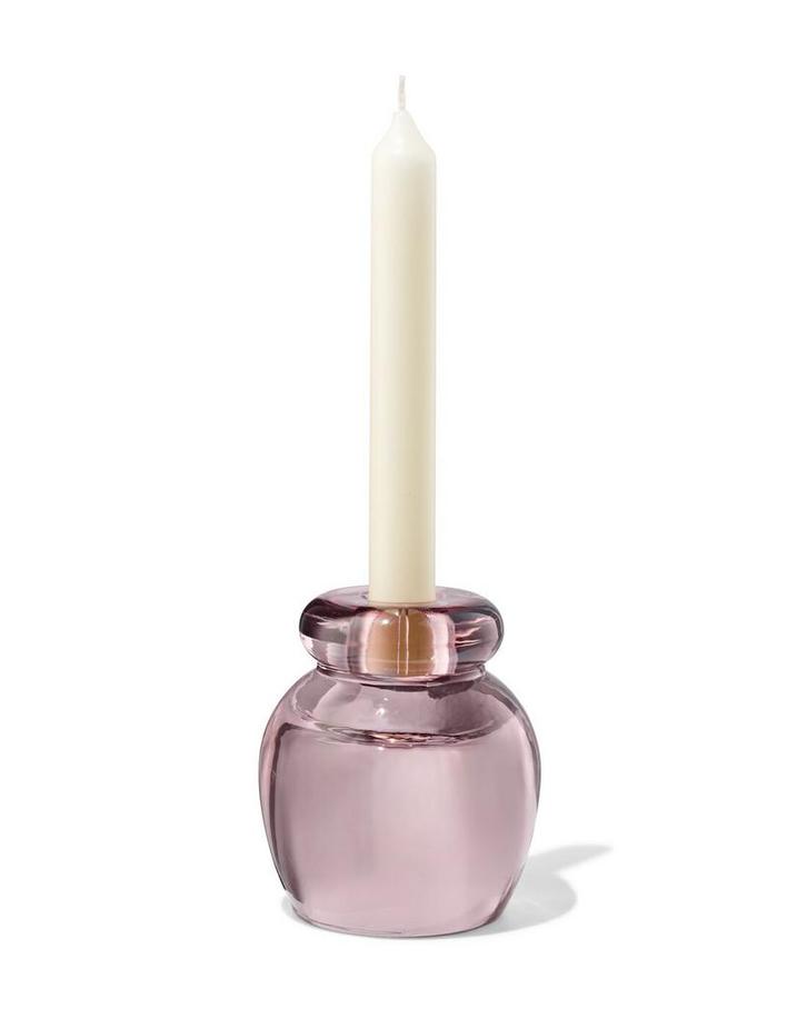 HEMA 2-in-1 kandelaar 8.5x10cm glas transparant roze, Hobby en Vrije tijd, Theezakjes, Verzenden