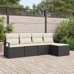vidaXL 5-delige Tuinbankenset met kussens poly rattan zwart, Verzenden, Nieuw, Rotan