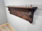 Houten kapstok met houtsnijwerk en messing haken - Kapstok -, Antiek en Kunst