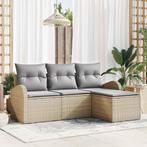 vidaXL Tuin Sofa Set met kussen 4 pcs Beige Poly riet, Verzenden, Nieuw, Rotan