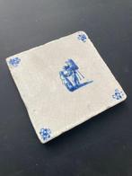 Tegel - Zeldzame antieke Delfts blauwe tegel met 17e eeuwse, Antiek en Kunst