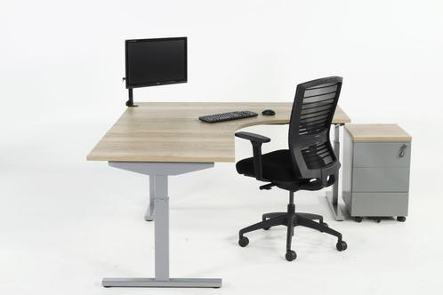 Hoekbureau ronde zit TUBE grijs-eiken 240x240, Zakelijke goederen, Kantoor en Winkelinrichting | Kantoormeubilair en Inrichting
