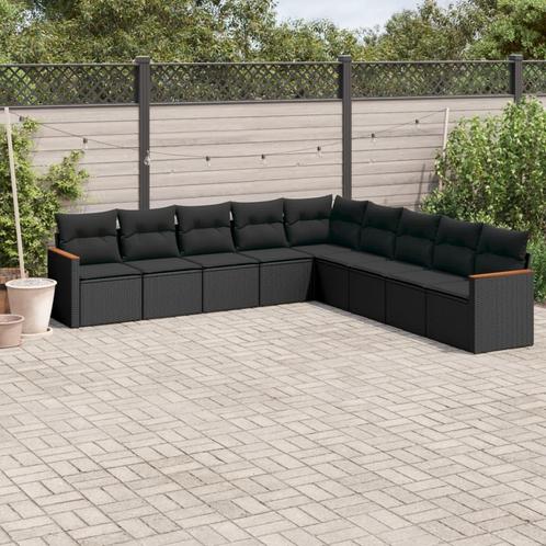 vidaXL 9-delige Loungeset met kussens poly rattan zwart, Tuin en Terras, Tuinsets en Loungesets, Loungeset, Nieuw, Rotan, Verzenden