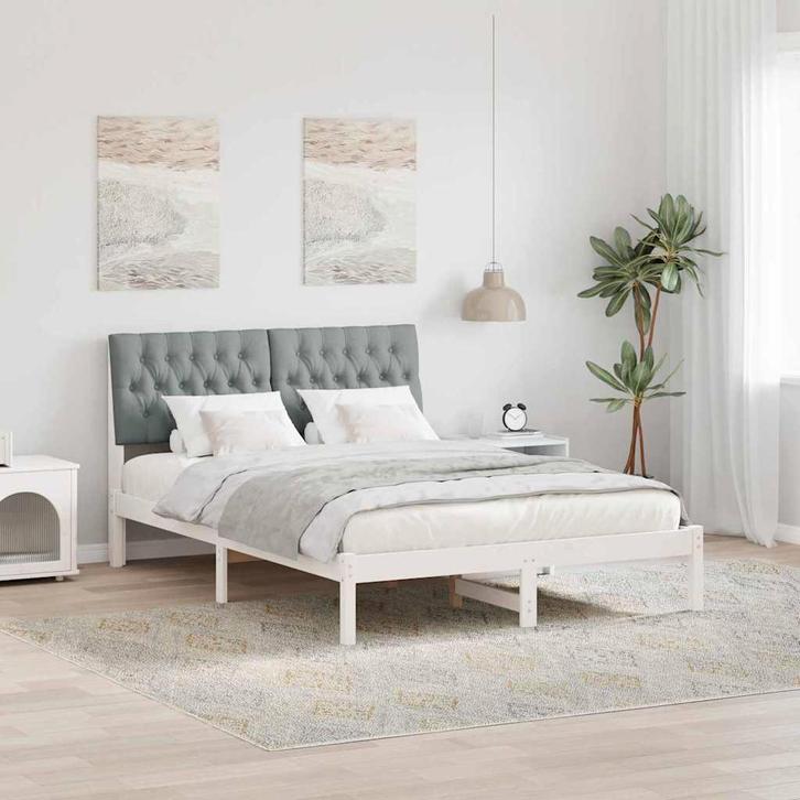 vidaXL Bedframe met Gevoerd Hoofdgedeelte Wit 160 x 200 cm, Huis en Inrichting, Slaapkamer | Bedden, Wit, Nieuw, Hout, Verzenden