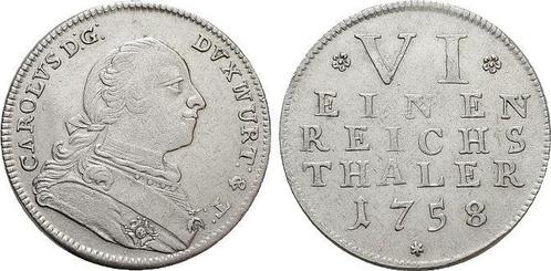 1/6 taler, daalder (oorlogsgeld) 1758 Wuerttemberg Karl E..., Postzegels en Munten, Munten | Europa | Niet-Euromunten, Verzenden