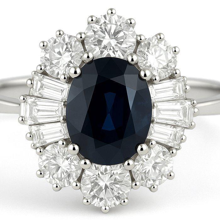 Ring - 18 karaat Witgoud - 2.10ct. tw. Saffier - Diamant, Sieraden, Tassen en Uiterlijk, Ringen