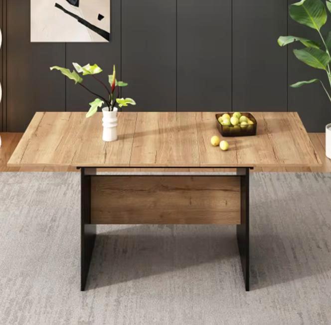 Uitschuifbare Eettafel 140–180 cm – Houtlook en Zwart, Huis en Inrichting, Tafels | Eettafels, Nieuw, Verzenden