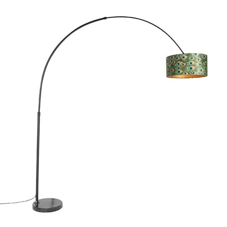 Botanische booglamp zwart velours kap pauw dessin 50 cm -, Huis en Inrichting, Lampen | Vloerlampen, Nieuw, Overige materialen