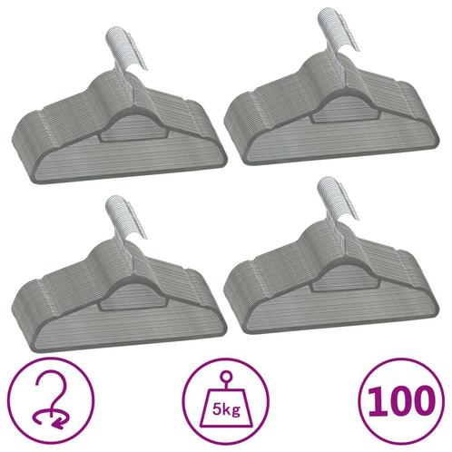 vidaXL 100-delige Kledinghangerset anti-slip fluweel grijs, Kleding | Dames, Kledinghangers, Nieuw, Verzenden