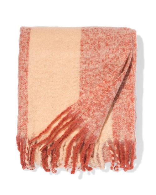HEMA Plaid 130x150 wollook strepen bruin, Huis en Inrichting, Woonaccessoires | Plaids en Woondekens, Nieuw, Verzenden