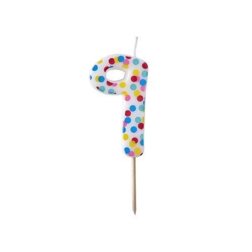 Kaars 9 Jaar Stippen 9cm, Hobby en Vrije tijd, Feestartikelen, Nieuw, Verzenden