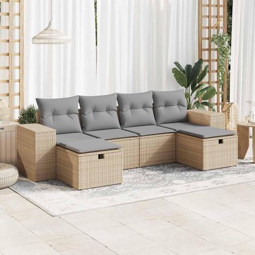 vidaXL 6-delige Loungeset met kussens poly rattan beige, Tuin en Terras, Tuinsets en Loungesets, Loungeset, Nieuw, Rotan, Verzenden