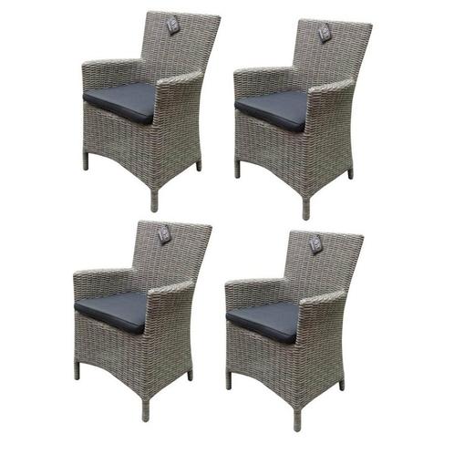 Capri dining tuinstoel grijs wicker set van 4, Tuin en Terras, Tuinstoelen, Nieuw, Wicker, Ophalen of Verzenden