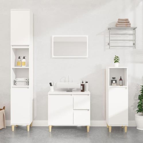 vidaXL 3-delige Badkamerkastenset bewerkt hout wit, Huis en Inrichting, Badkamer | Badkamermeubels, Nieuw, Verzenden