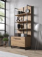 Boekenkast Saturn - Eiken - Zwart - 85x192x42 cm, Huis en Inrichting, Kasten | Boekenkasten, Verzenden, Nieuw, 50 tot 100 cm, Landelijk