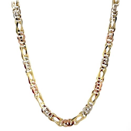 Tricolour gouden valkenoog collier 50 cm 14 karaat, Sieraden, Tassen en Uiterlijk, Kettingen, Goud, Zo goed als nieuw, Verzenden
