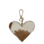 sleutelhanger koehuid hart bruin/wit small 9cm goud, Nieuw, Verzenden