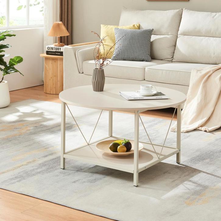 Salontafel Filem rond Ø80 cm zandkleurig [en.casa], Huis en Inrichting, Tafels | Salontafels, Verzenden