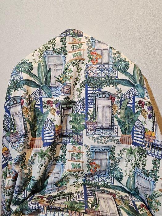 Klassieke designstof met bloemenbalkons en trappen - Bloemen, Antiek en Kunst, Antiek | Kleden en Textiel