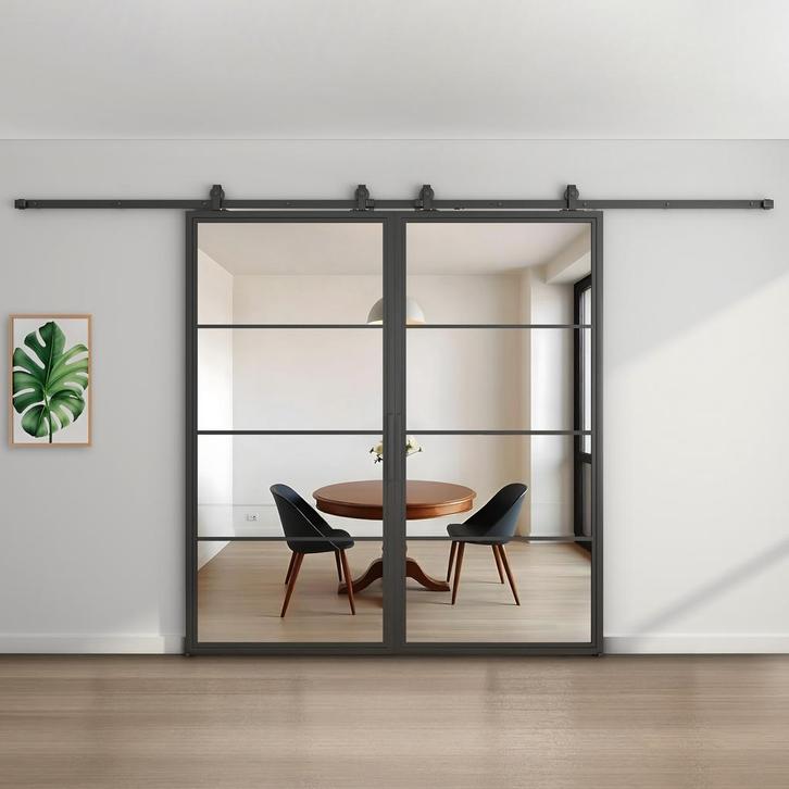Dubbele stalen schuifdeur 4 Vlaks Helder glas Moderne look, Doe-het-zelf en Verbouw, Kozijnen en Schuifpuien, Inclusief glas, Nieuw