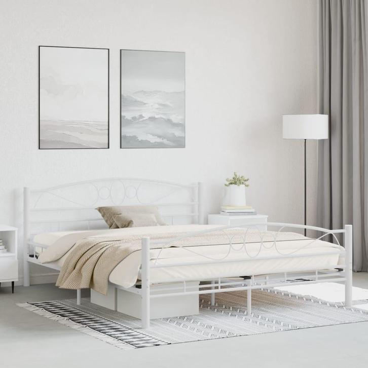 vidaXL Bedframe metaal wit 160x200 cm, Huis en Inrichting, Slaapkamer | Bedden, 160 cm, 200 cm, Wit, Tweepersoons, Nieuw, Metaal