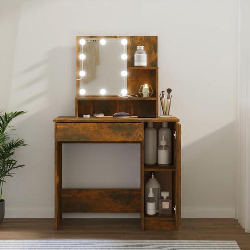 vidaXL Kaptafel met LED-verlichting 86,5x35x136 cm gerookt, Huis en Inrichting, Tafels | Salontafels, 50 tot 100 cm, Nieuw, Overige houtsoorten