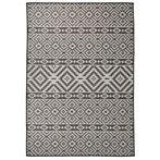 vidaXL Buitenkleed met patroon platgeweven 140x200 cm zwart, Verzenden, Nieuw, Zwart