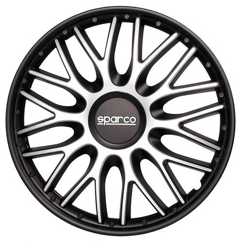 4-Delige Sparco Wieldoppen  Roma 14-inch zilver/zwart, Auto diversen, Wieldoppen, Verzenden