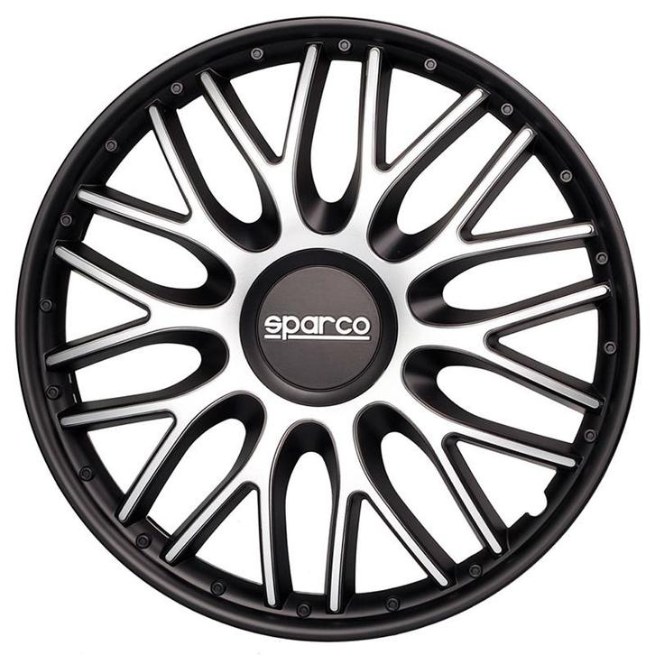 4-Delige Sparco Wieldoppen  Roma 14-inch zilver/zwart, Auto diversen, Wieldoppen, Verzenden