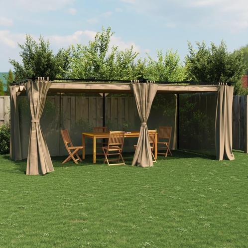 vidaXL Prieel met gordijnen 6x3 m staal taupe, Tuin en Terras, Partytenten, Nieuw, Verzenden