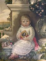 Italiaanse school (XIX) - Ritratto di bambina con miniatura, Antiek en Kunst, Kunst | Schilderijen | Klassiek