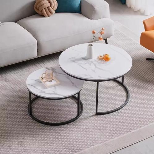 Ronde salontafelset 2-delig – marmerlook metaal, Huis en Inrichting, Tafels | Salontafels, Nieuw, Verzenden