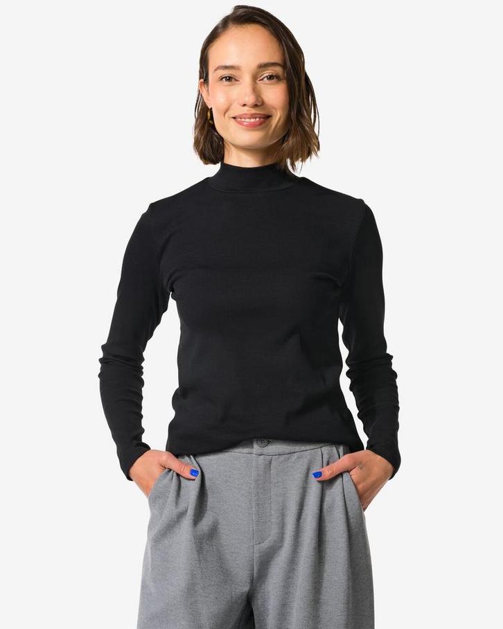 HEMA Dames T-shirt Clara rib zwart, Kleding | Dames, Overige Dameskleding, Nieuw, Verzenden