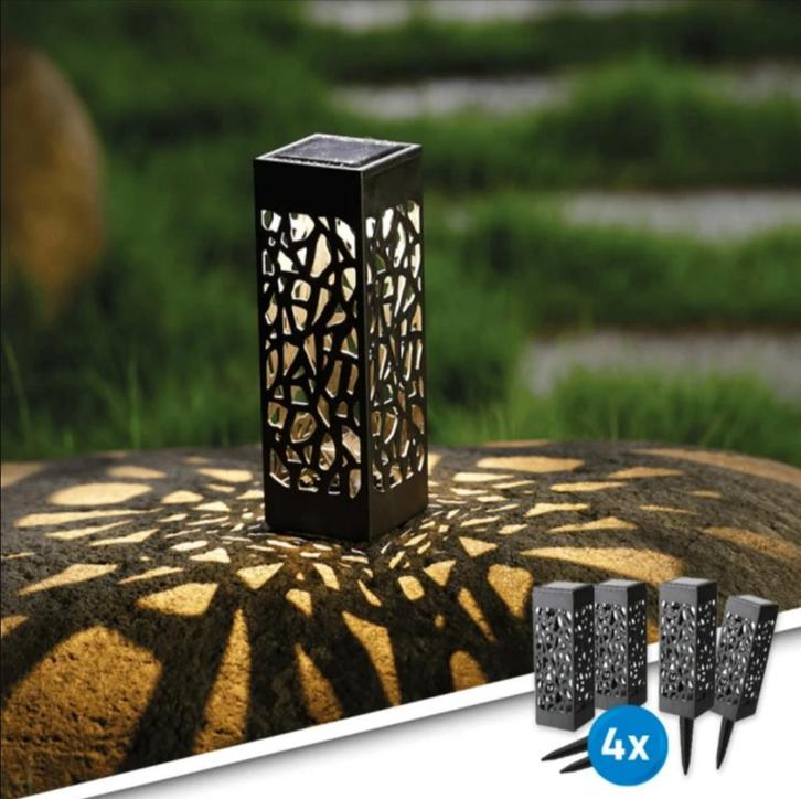Solar buitenlamp Bogey - Set van 4 - Op zonne-energie, Tuin en Terras, Buitenverlichting, Waterbestendig, Led, Licht-donker-sensor