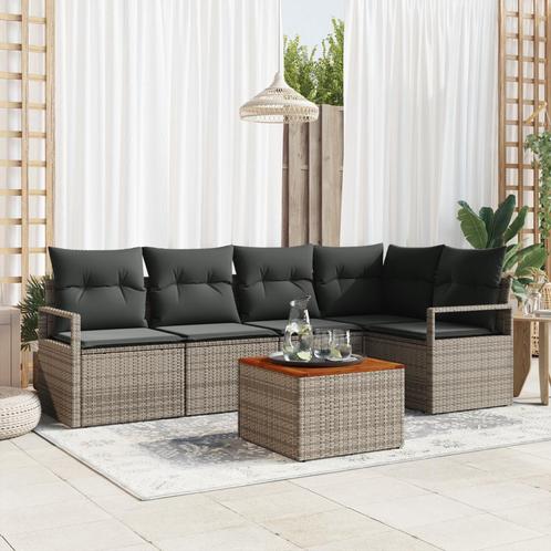 vidaXL Tuin Sofa Set 6 pcs Grijs Groot Rotan, Polyester,, Tuin en Terras, Tuinsets en Loungesets, Nieuw, Rotan, Verzenden