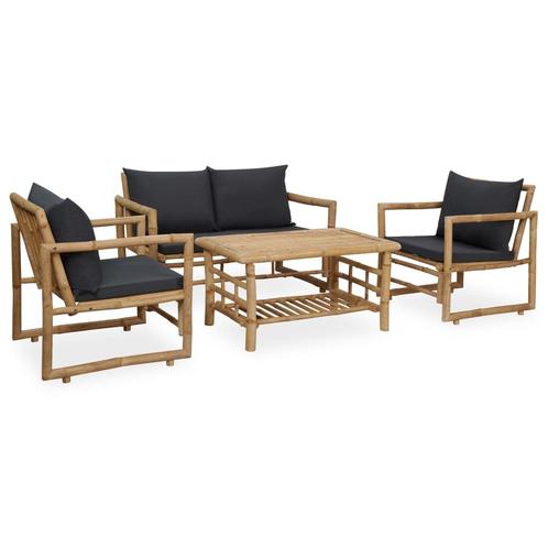vidaXL 4-delige Loungeset met kussens bamboe, Tuin en Terras, Tuinsets en Loungesets, Loungeset, Nieuw, 4 zitplaatsen, Hout, Verzenden