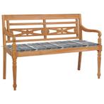 vidaXL Bank Batavia met grijs geruit kussen 120 cm massief, Verzenden, Nieuw, Teakhout