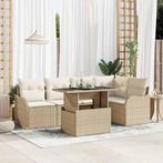 vidaXL Eetkamerset met kussen 6 pcs Beige Poly riet, Tuin en Terras, Verzenden, Nieuw, Rotan