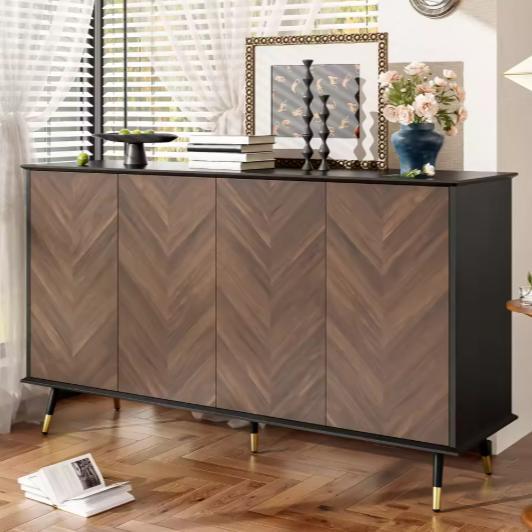 Dressoir Vispatroon 140 cm – 4 Deuren Moderne Opbergkast, Huis en Inrichting, Kasten | Dressoirs, Nieuw, Verzenden