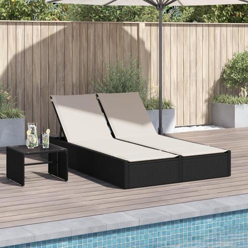 vidaXL Ligbed 2-persoons met kussens poly rattan zwart, Tuin en Terras, Ligbedden, Nieuw, Verzenden